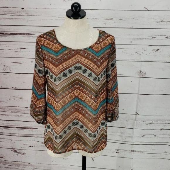 PinkĀ OwlāMulti Color ZigāZag medium boho Blouseā - Picture 4 of 7